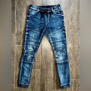 Jeanology Moto Skinny Jeans Drawstring Waist Stretch Denim Jogger Cuff Size 28